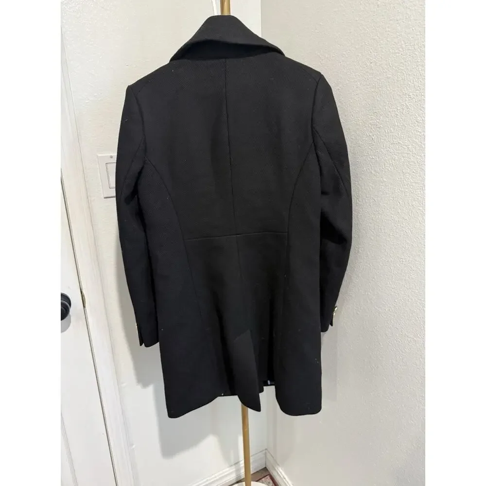 Draper James Woman's Faux Pea  Coat Gold Snap Buttons ‎ Lined  Black Size 2